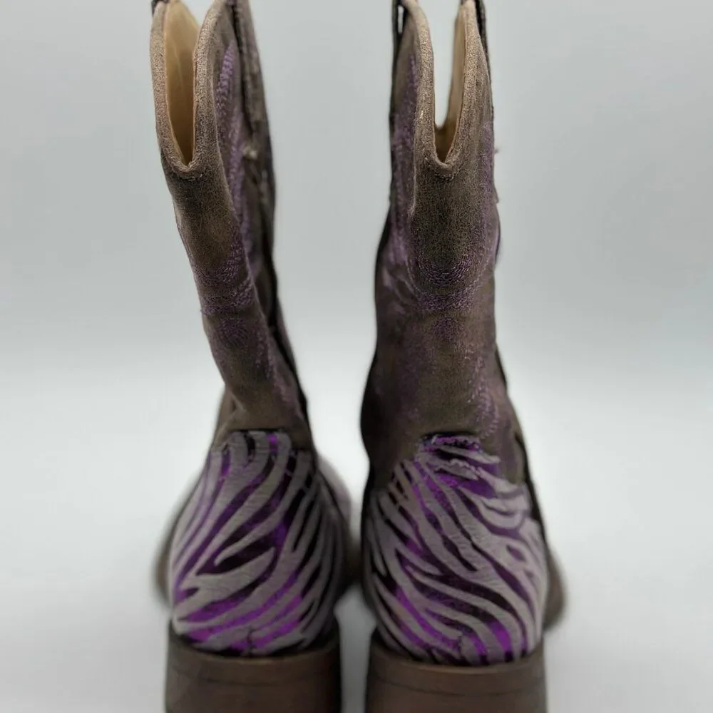 Roper Little Girl's Western Purple Metallic Zebra Square Toe Toddler Boots Sz 12